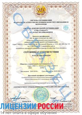 Образец сертификата соответствия Луга Сертификат ISO 14001